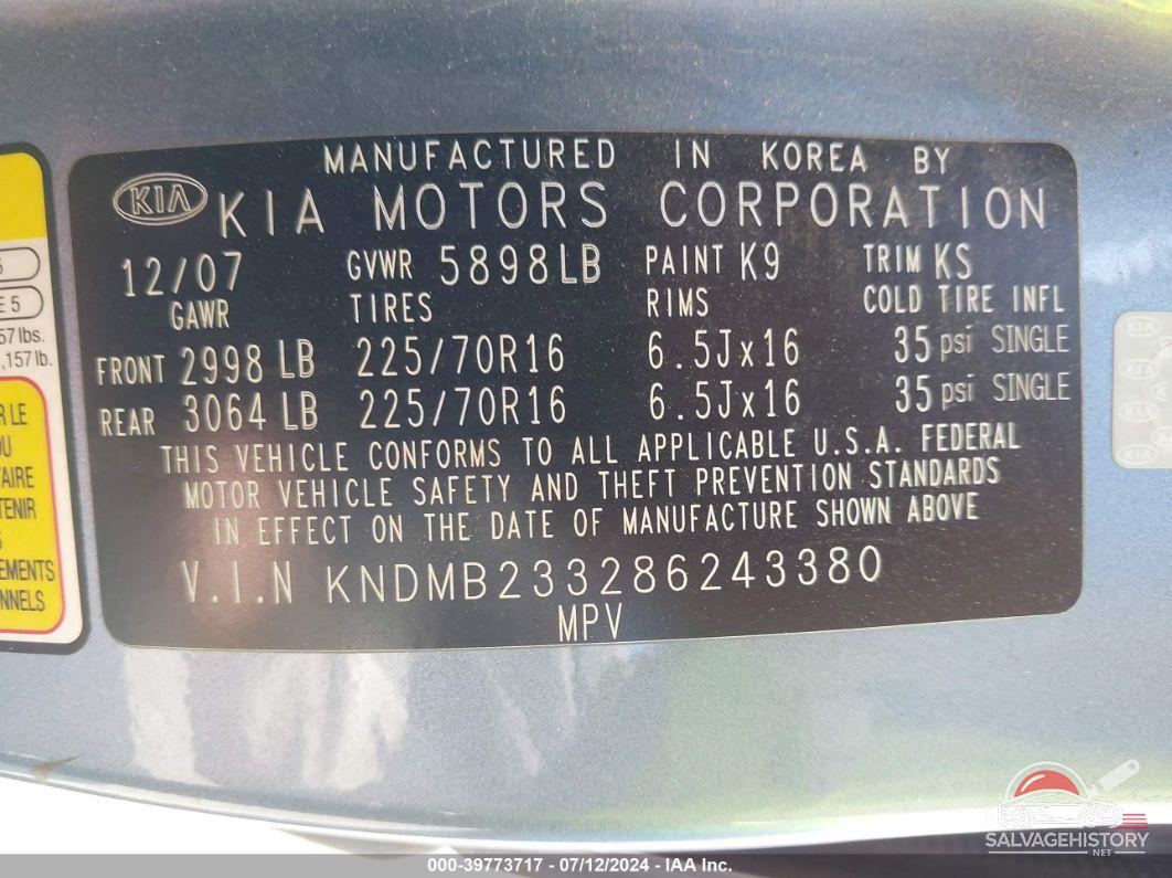 KNDMB233286243380 2008 KIA SEDONA photo no. 9