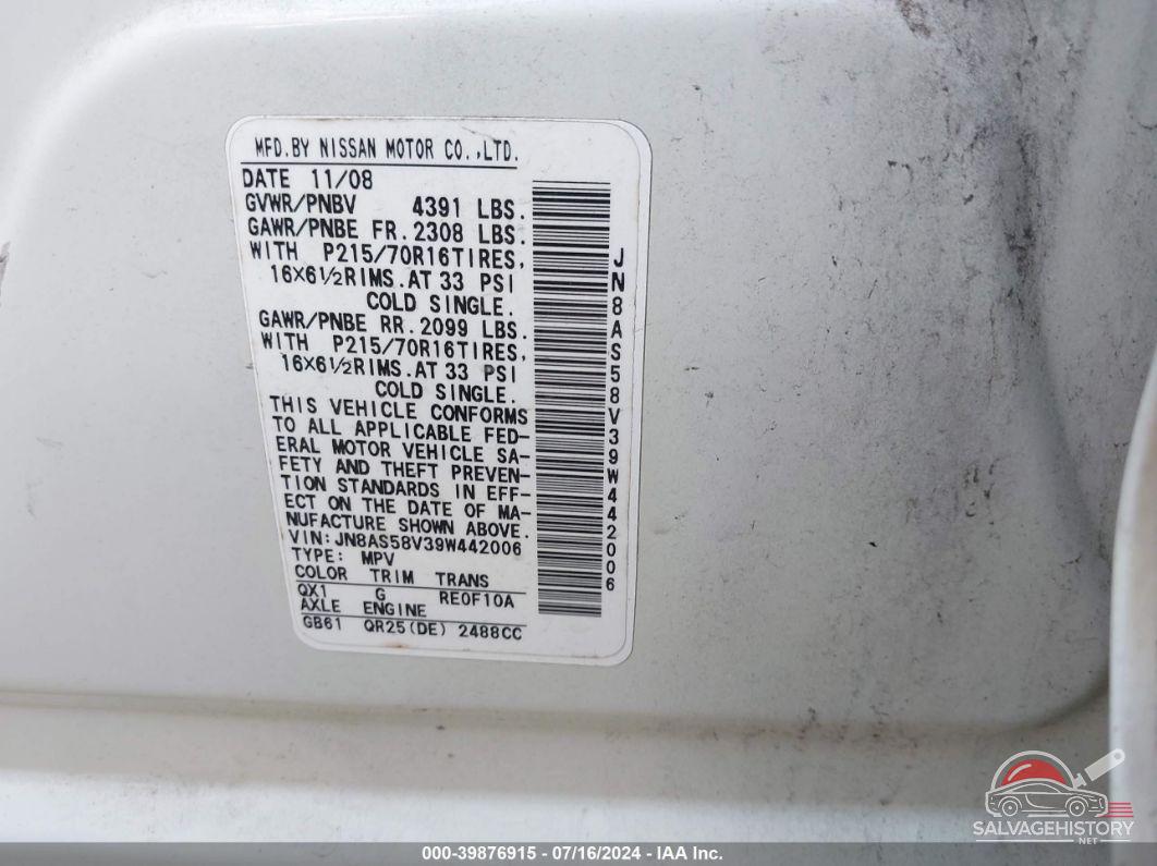 JN8AS58V39W442006 2009 NISSAN ROGUE photo no. 9