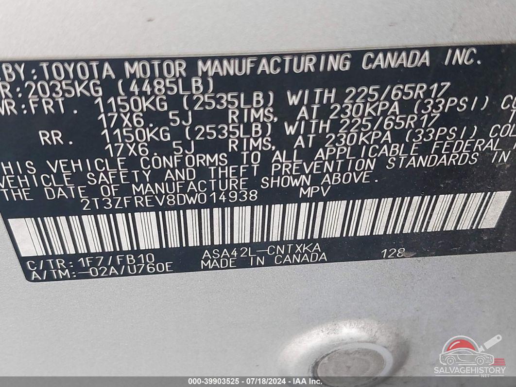 2T3ZFREV8DW014938 2013 TOYOTA RAV4 photo no. 9