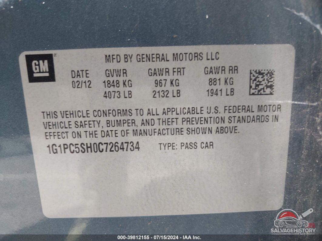 1G1PC5SH0C7264734 2012 CHEVROLET CRUZE photo no. 9