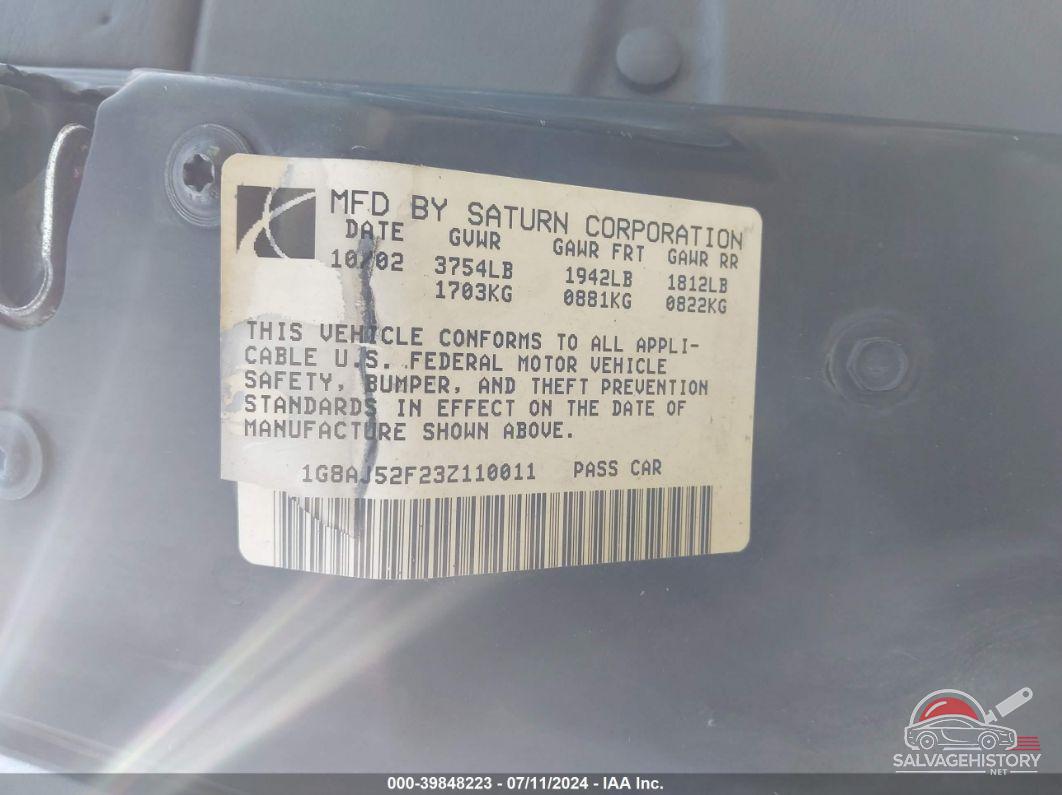 1G8AJ52F23Z110011 2003 SATURN ION photo no. 9