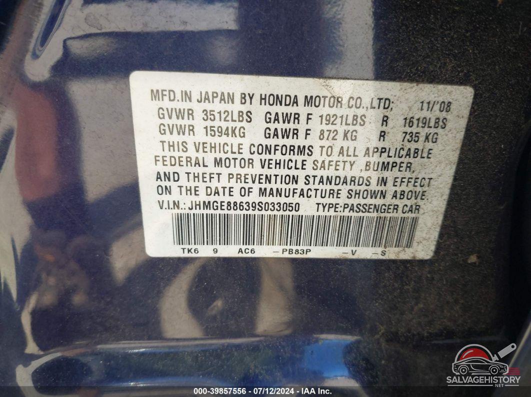 JHMGE88639S033050 2009 HONDA FIT photo no. 9