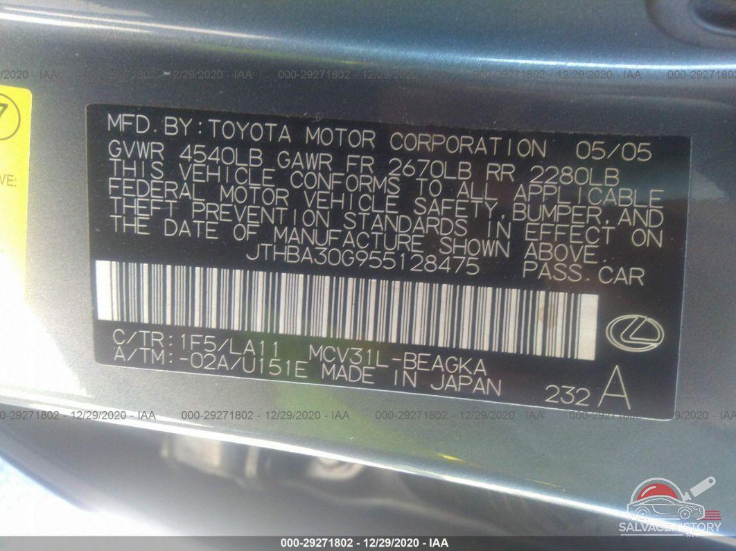 JTHBA30G955128475 2005 LEXUS ES 330 photo no. 9