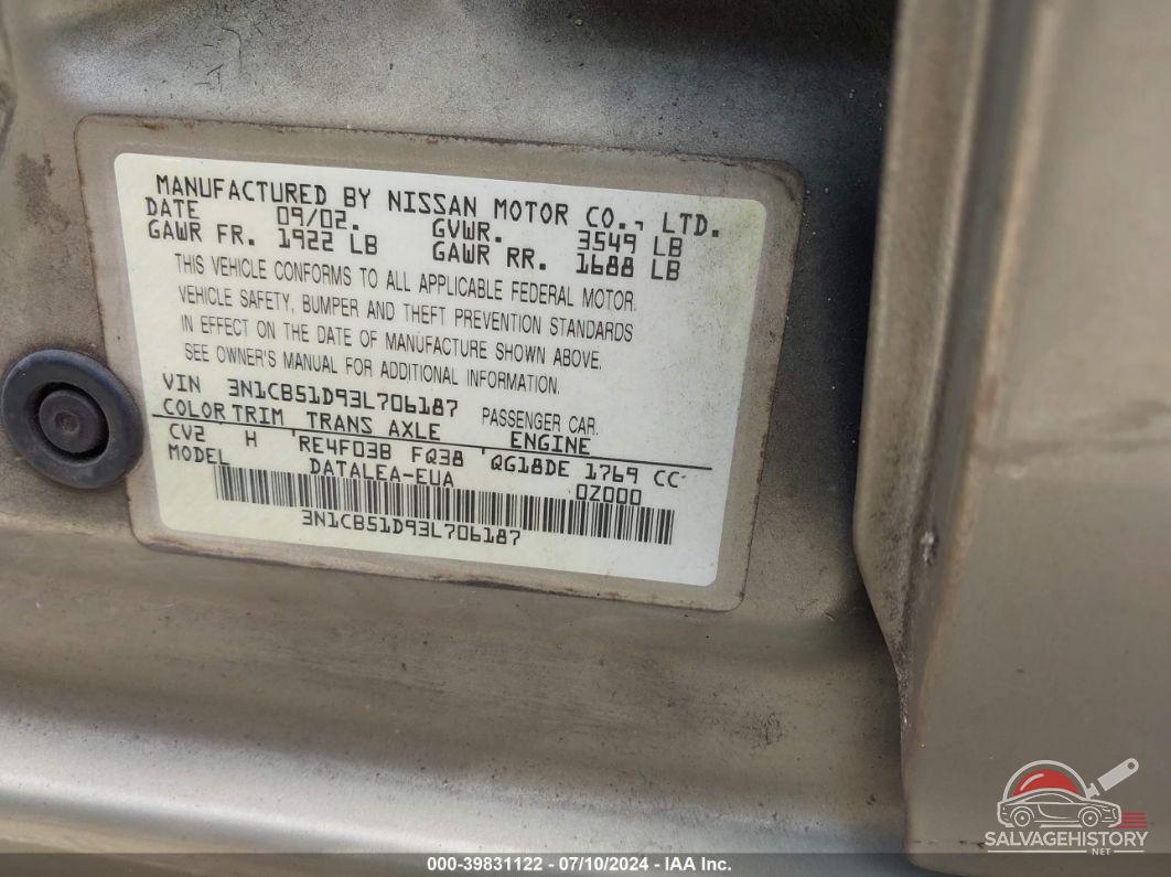 3N1CB51D93L706187 2003 NISSAN SENTRA photo no. 9