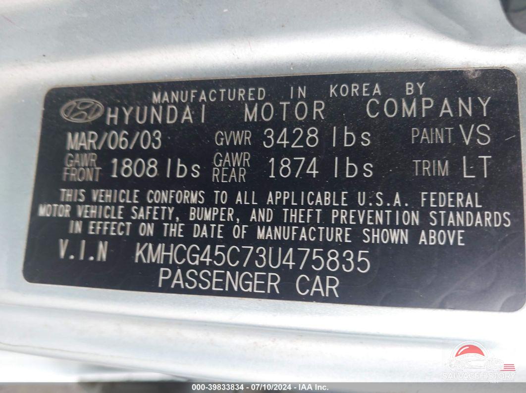 KMHCG45C73U475835 2003 HYUNDAI ACCENT photo no. 8