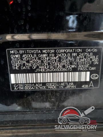 JTHBE262065008673 2006 LEXUS IS photo no. 12