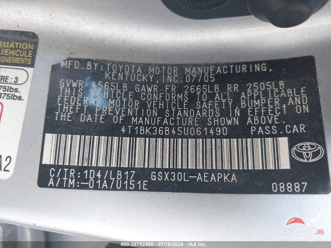 4T1BK36B45U061490 2005 TOYOTA AVALON photo no. 9