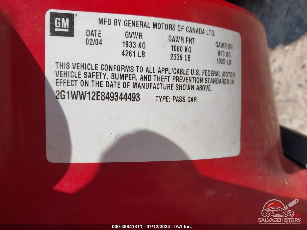 2G1WW12E849344493 2004 CHEVROLET MONTE CARLO photo no. 9