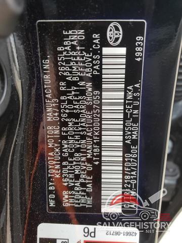 4T1BF1FK0DU257059 2013 TOYOTA CAMRY photo no. 12