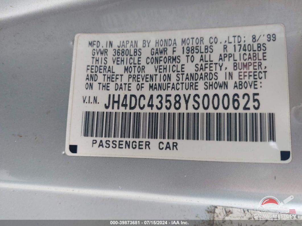 JH4DC4358YS000625 2000 ACURA INTEGRA photo no. 9