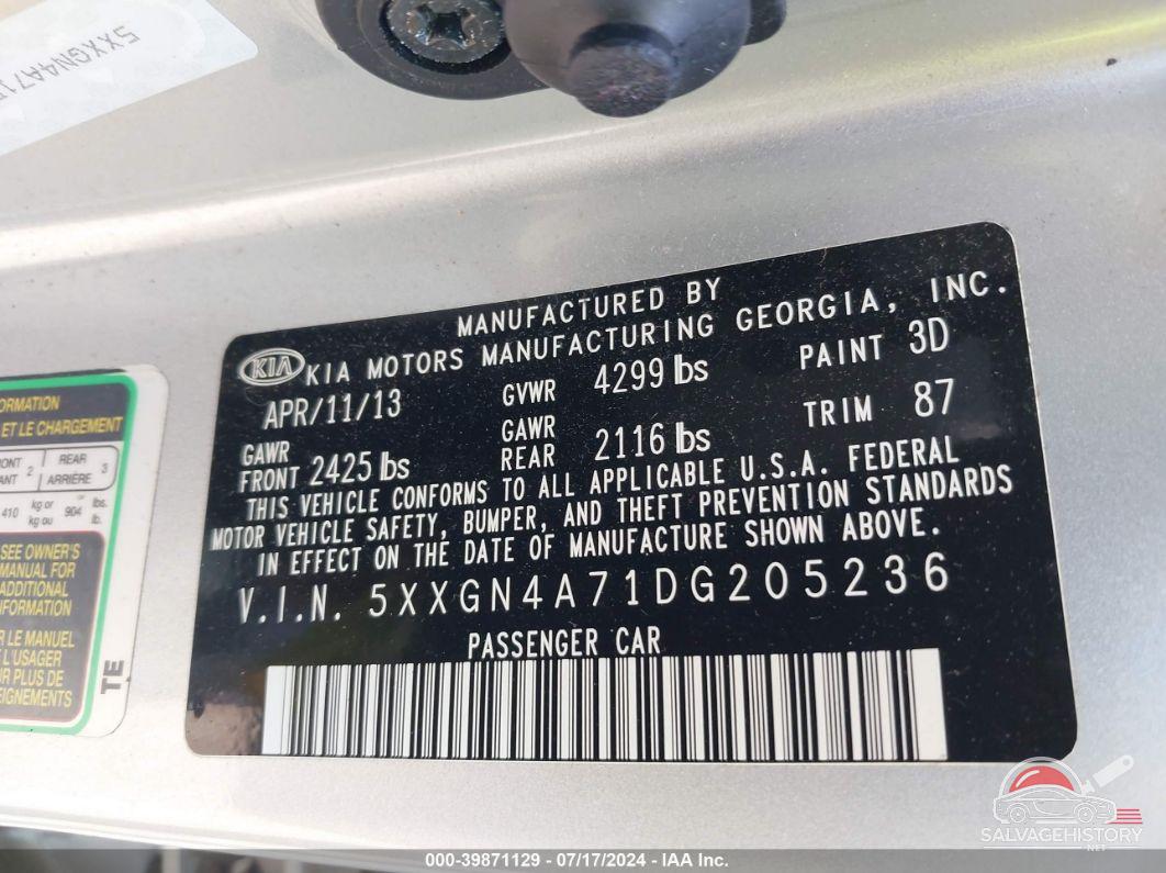 5XXGN4A71DG205236 2013 KIA OPTIMA photo no. 9