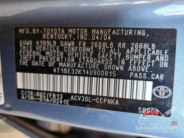 4T1BE32K14U900815 2004 TOYOTA CAMRY photo no. 13