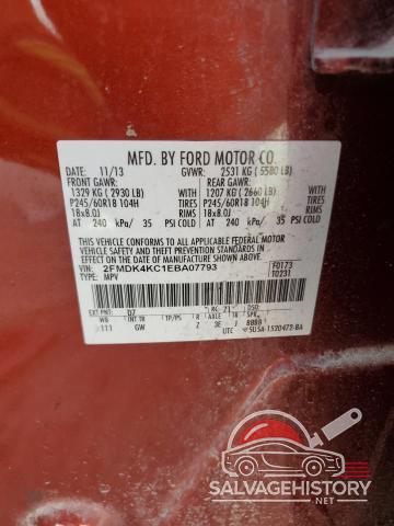 2FMDK4KC1EBA07793 2014 FORD EDGE photo no. 13