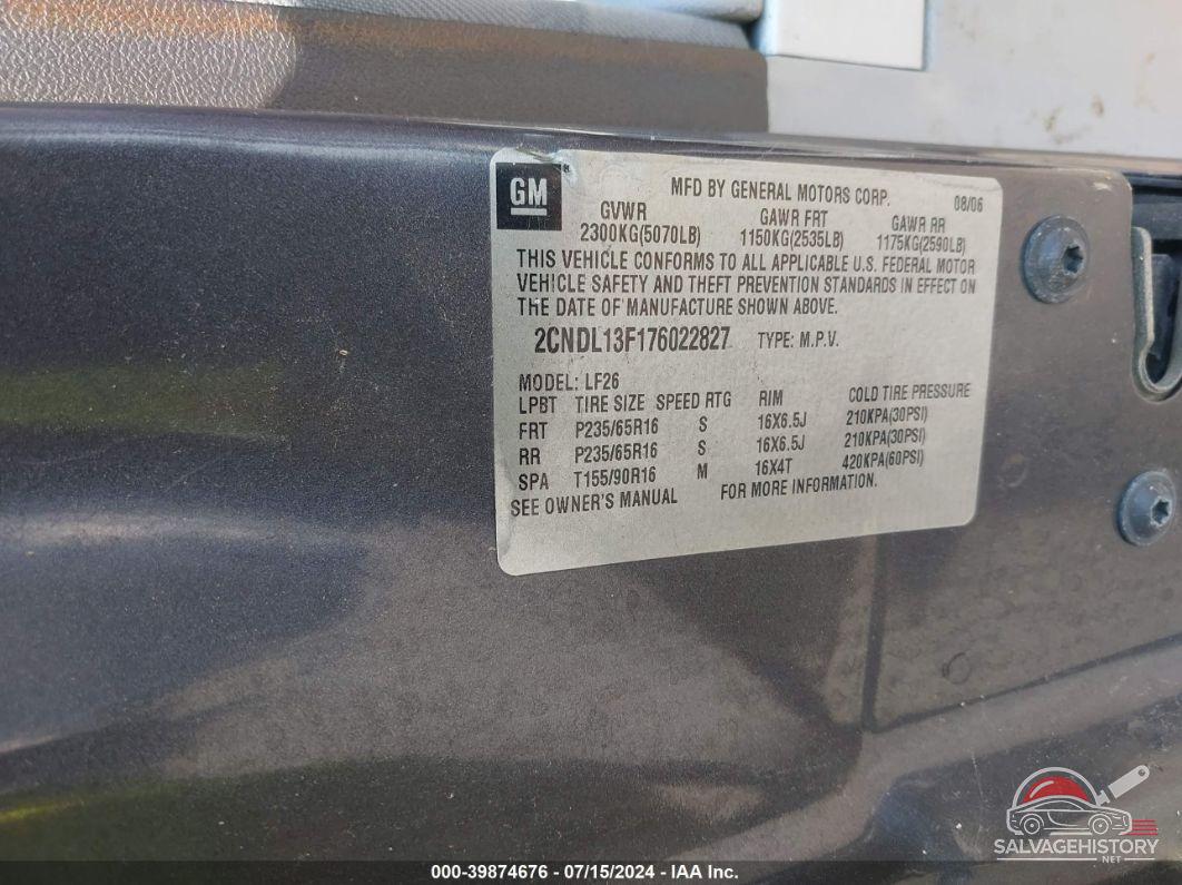 2CNDL13F176022827 2007 CHEVROLET EQUINOX photo no. 9