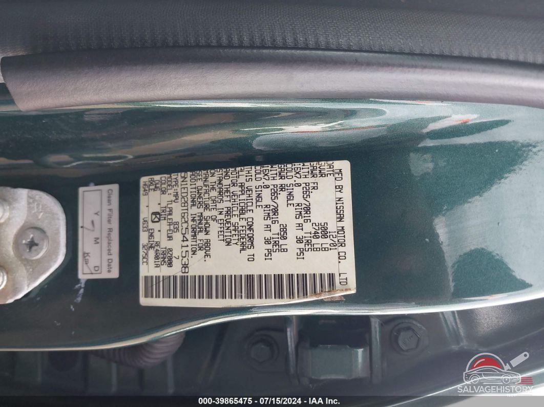 5N1ED28T62C541538 2002 NISSAN XTERRA photo no. 9