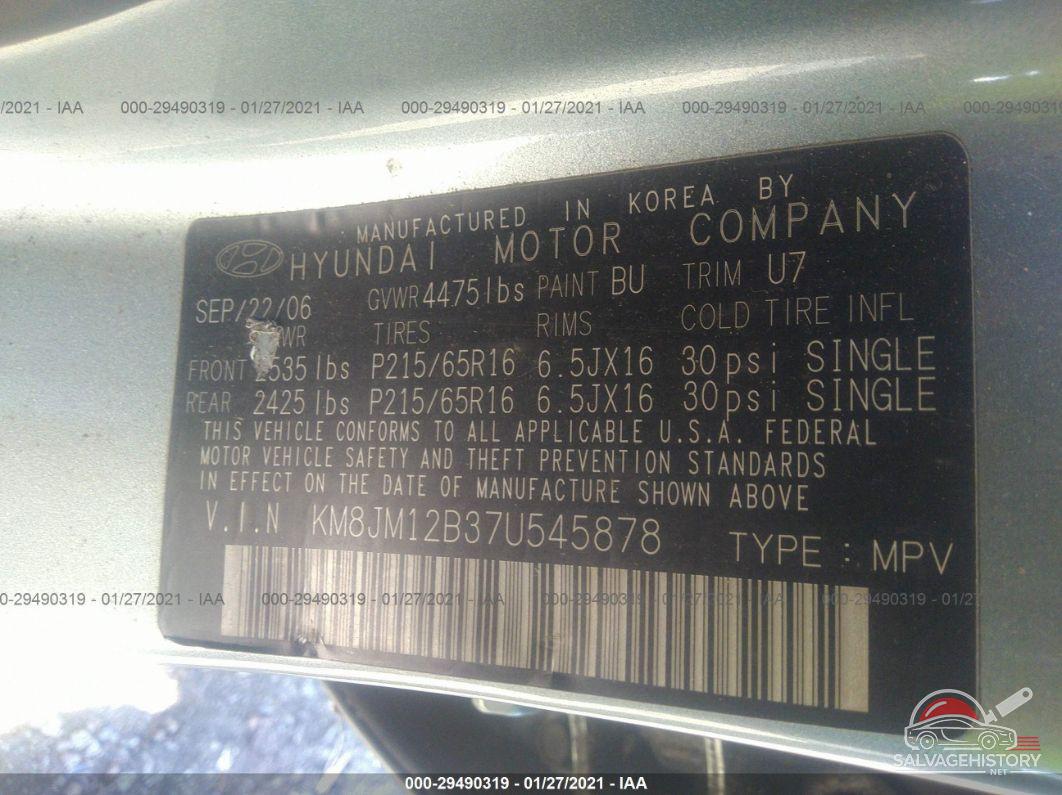 KM8JM12B37U545878 2007 HYUNDAI TUCSON photo no. 9