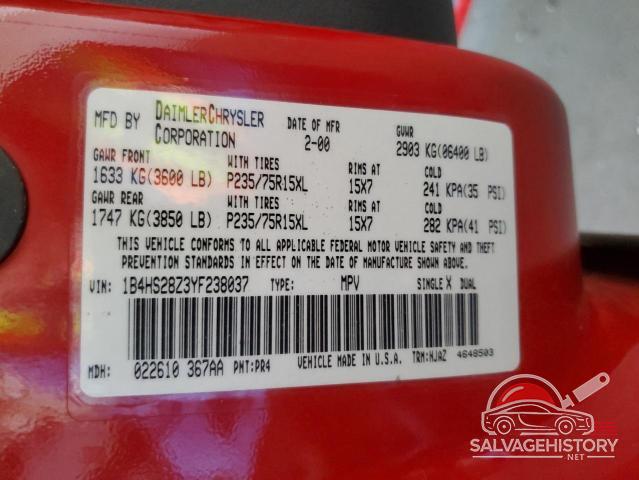 1B4HS28Z3YF238037 2000 DODGE All Models photo no. 13