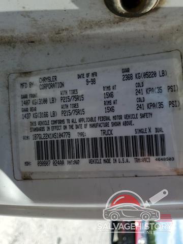 1B7GL22X1XS104779 1999 DODGE All Models photo no. 12
