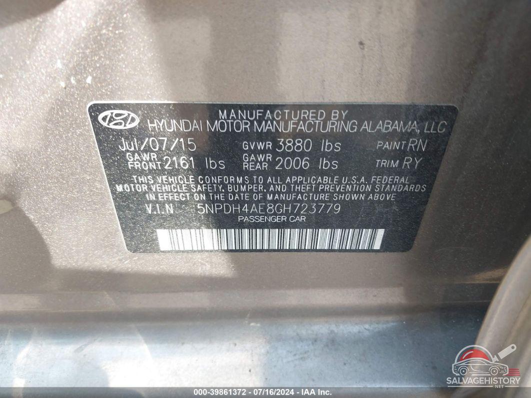 5NPDH4AE8GH723779 2016 HYUNDAI ELANTRA photo no. 9