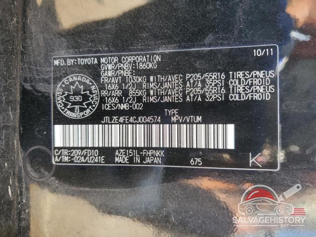 JTLZE4FE4CJ004574 2012 TOYOTA SCION photo no. 12