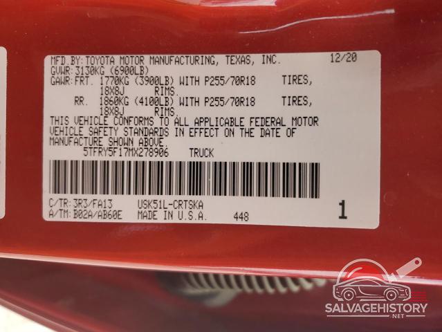 5TFRY5F17MX278906 2021 TOYOTA TUNDRA photo no. 12