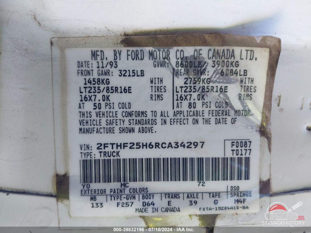 2FTHF25H6RCA34297 1994 FORD F250 photo no. 9