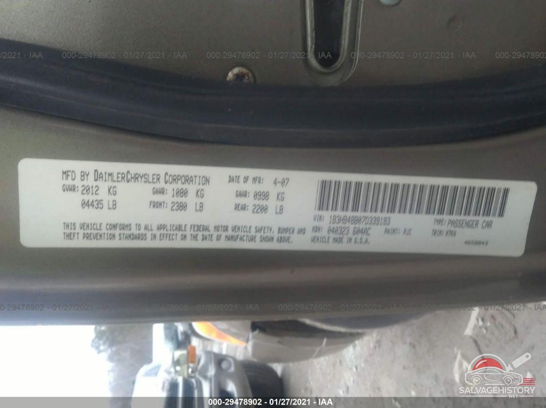 1B3HB48B07D339193 2007 DODGE CALIBER photo no. 9