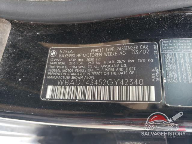 WBADT43452GY42340 2002 BMW 5 SERIES photo no. 12
