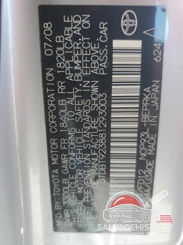 JTDBT923881293003 2008 TOYOTA YARIS photo no. 13