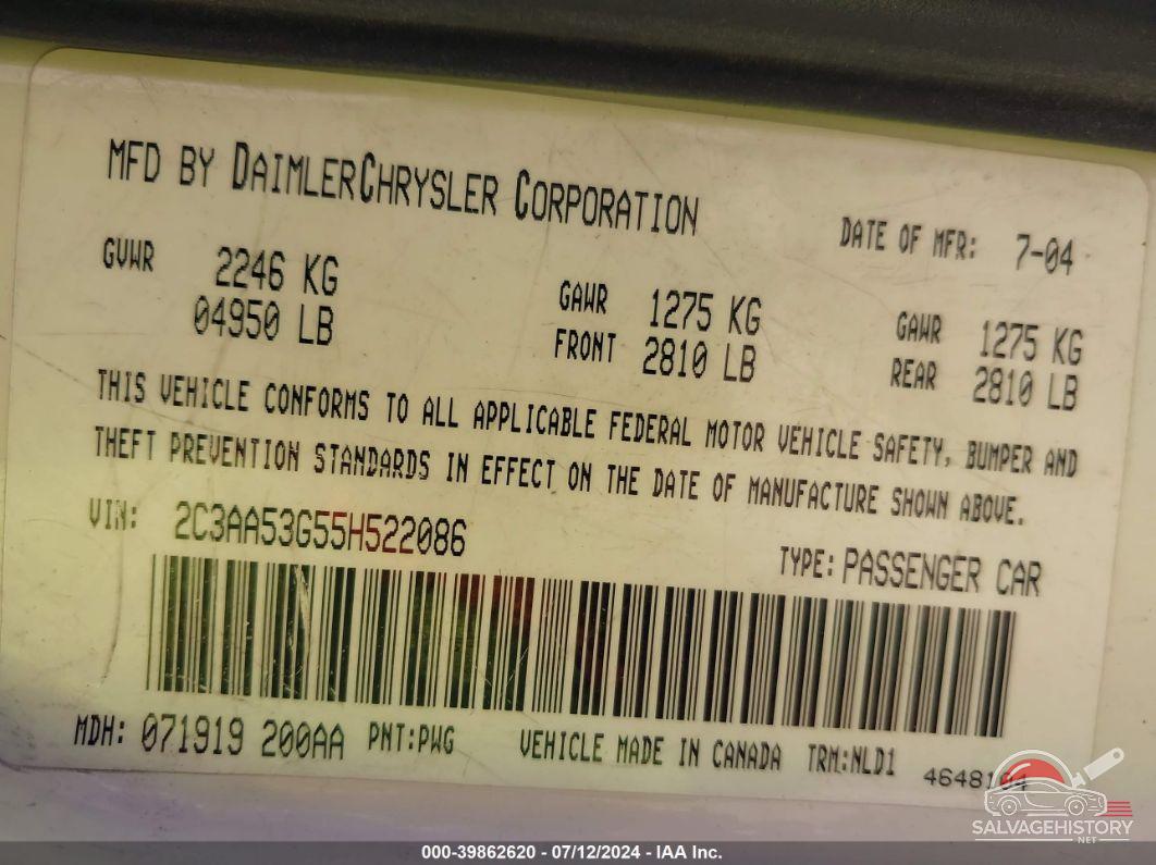2C3AA53G55H522086 2005 CHRYSLER 300 photo no. 9