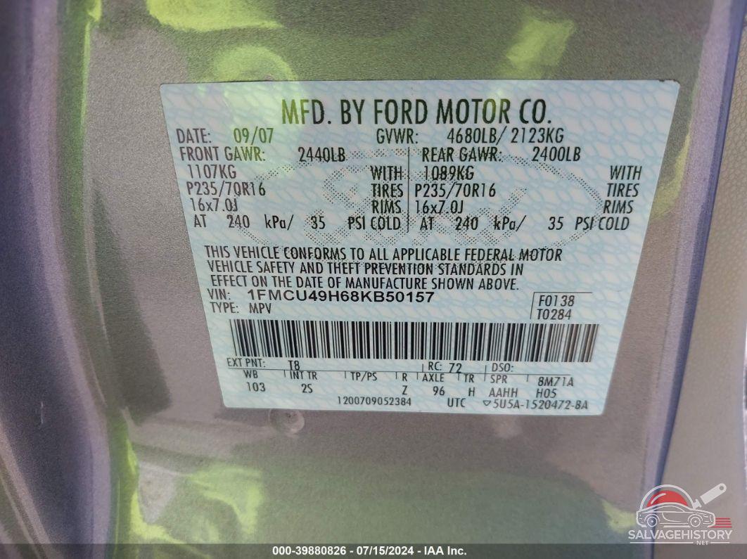 1FMCU49H68KB50157 2008 FORD ESCAPE HYBRID photo no. 9