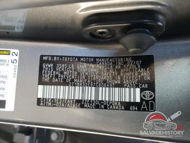 2T1BR32E87C806497 2007 TOYOTA COROLLA photo no. 12