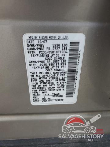 JN8AZ18W89W108616 2009 NISSAN MURANO photo no. 13