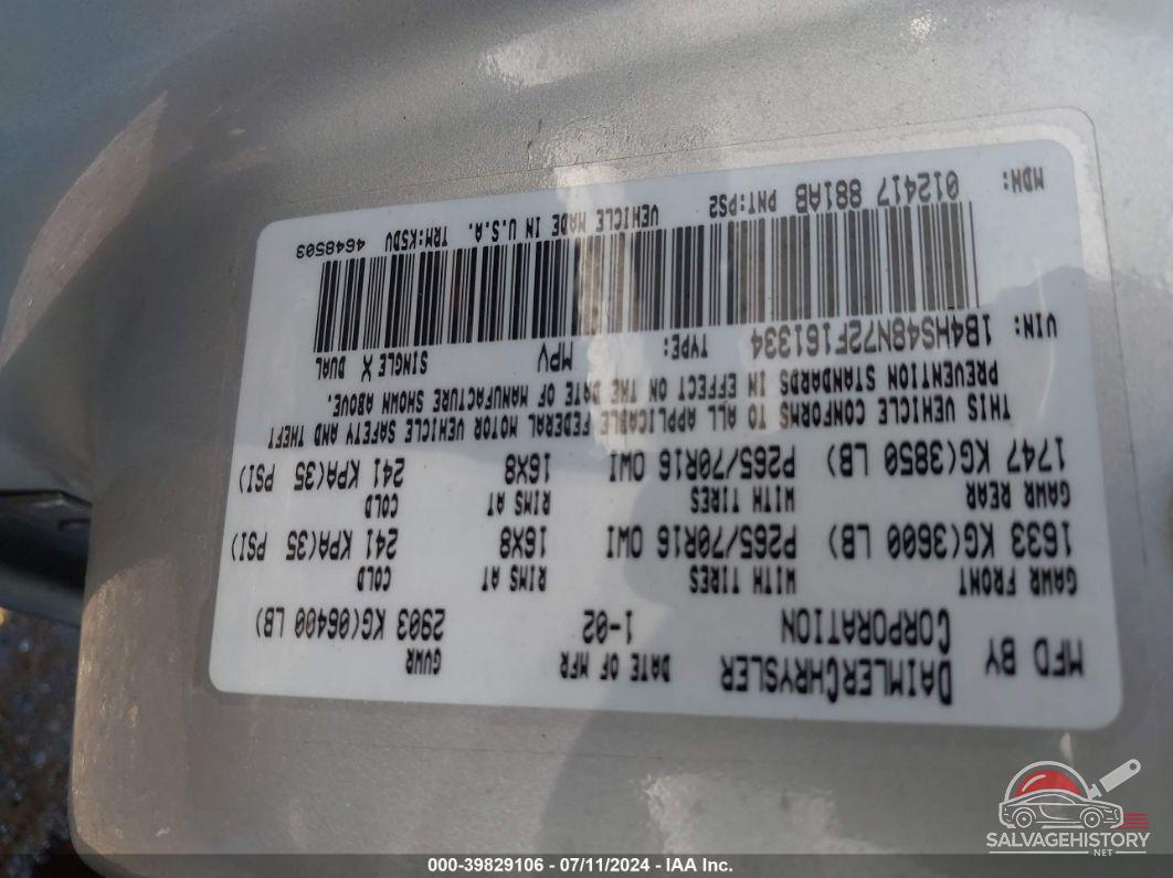1B4HS48N72F161334 2002 DODGE DURANGO photo no. 9