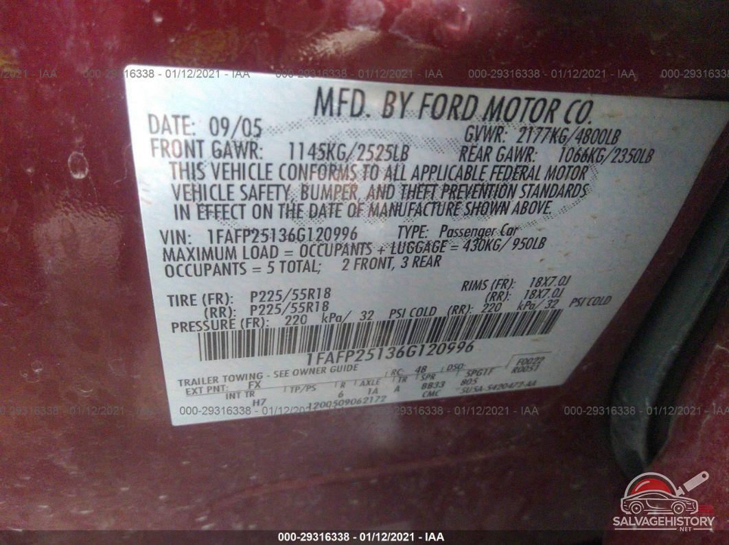1FAFP25136G120996 2006 FORD FIVE HUNDRED photo no. 9