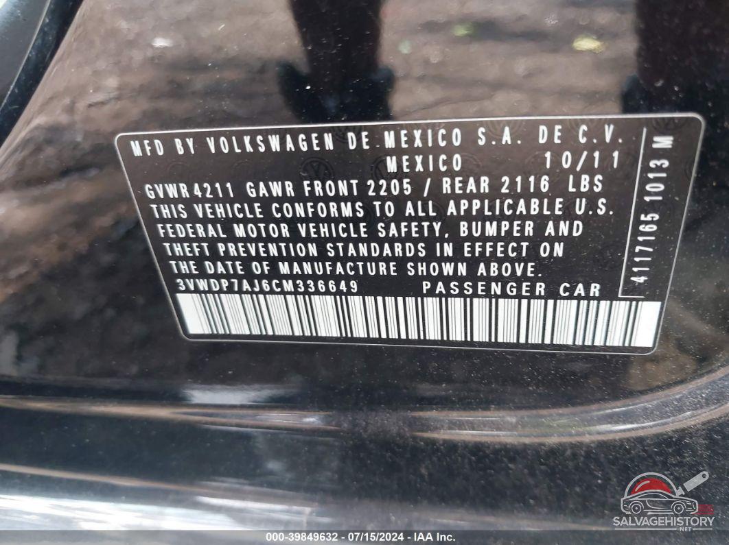 3VWDP7AJ6CM336649 2012 VOLKSWAGEN JETTA photo no. 9