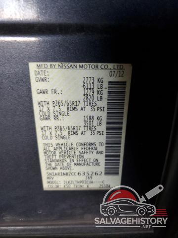 5N1AR1NB2CC635262 2012 NISSAN PATHFINDER photo no. 13