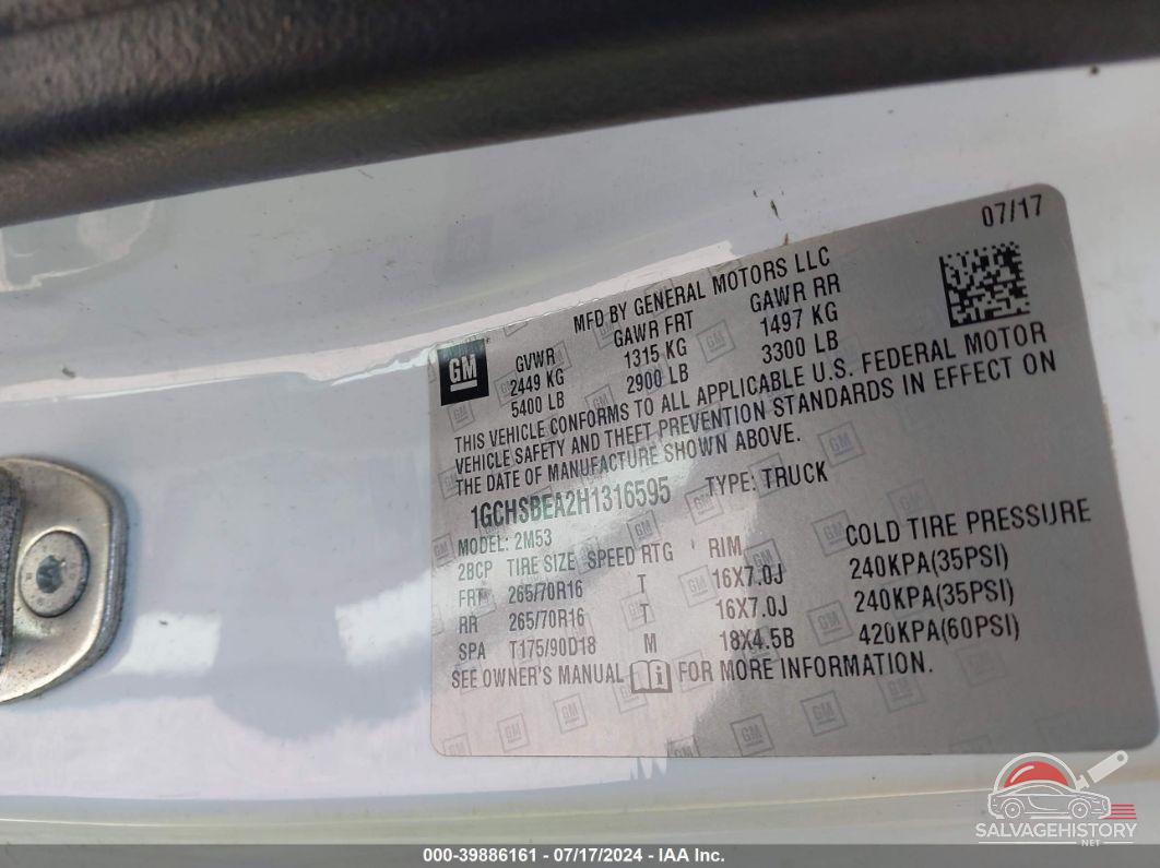 1GCHSBEA2H1316595 2017 CHEVROLET COLORADO photo no. 9