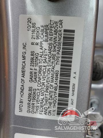 1HGCV1F46LA149463 2020 HONDA ACCORD photo no. 12