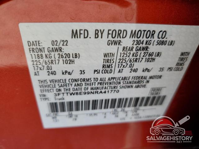3FTTW8E99NRA41770 2022 FORD MAVERICK photo no. 13