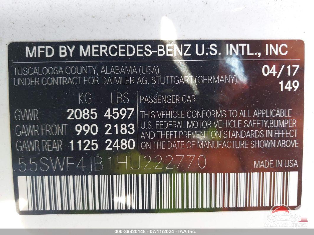 55SWF4JB1HU222770 2017 MERCEDES-BENZ C 300 photo no. 9