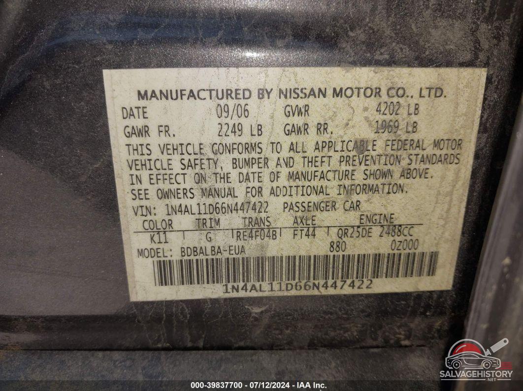 1N4AL11D66N447422 2006 NISSAN ALTIMA photo no. 9