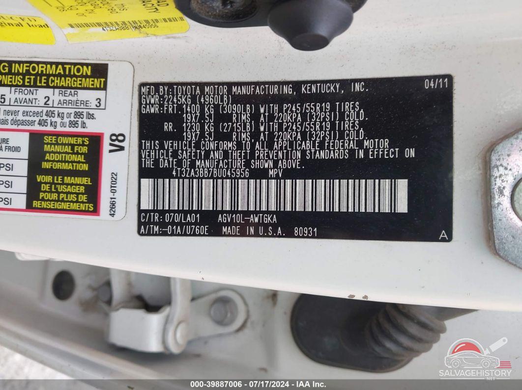 4T3ZA3BB7BU045956 2011 TOYOTA VENZA photo no. 9