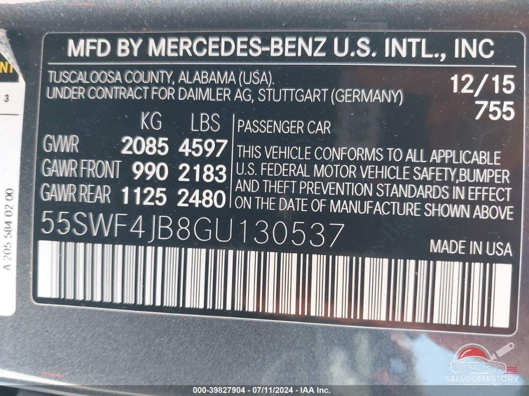 55SWF4JB8GU130537 2016 MERCEDES-BENZ C 300 photo no. 9