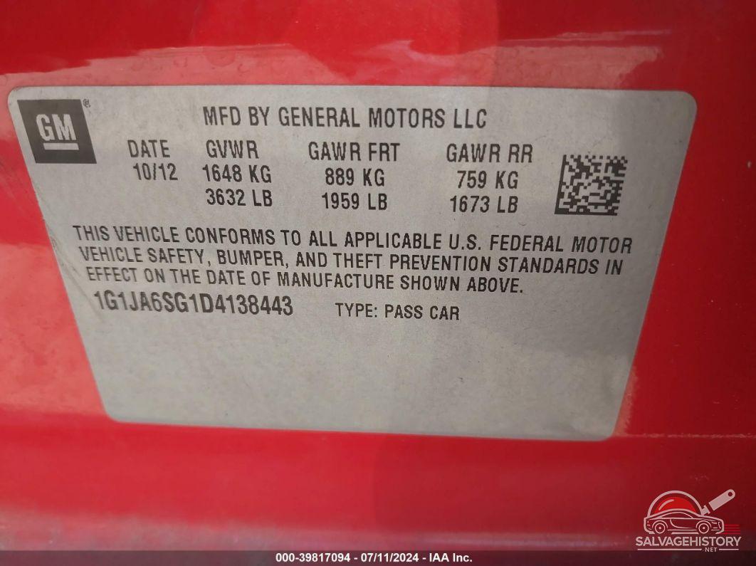 1G1JA6SG1D4138443 2013 CHEVROLET SONIC photo no. 9