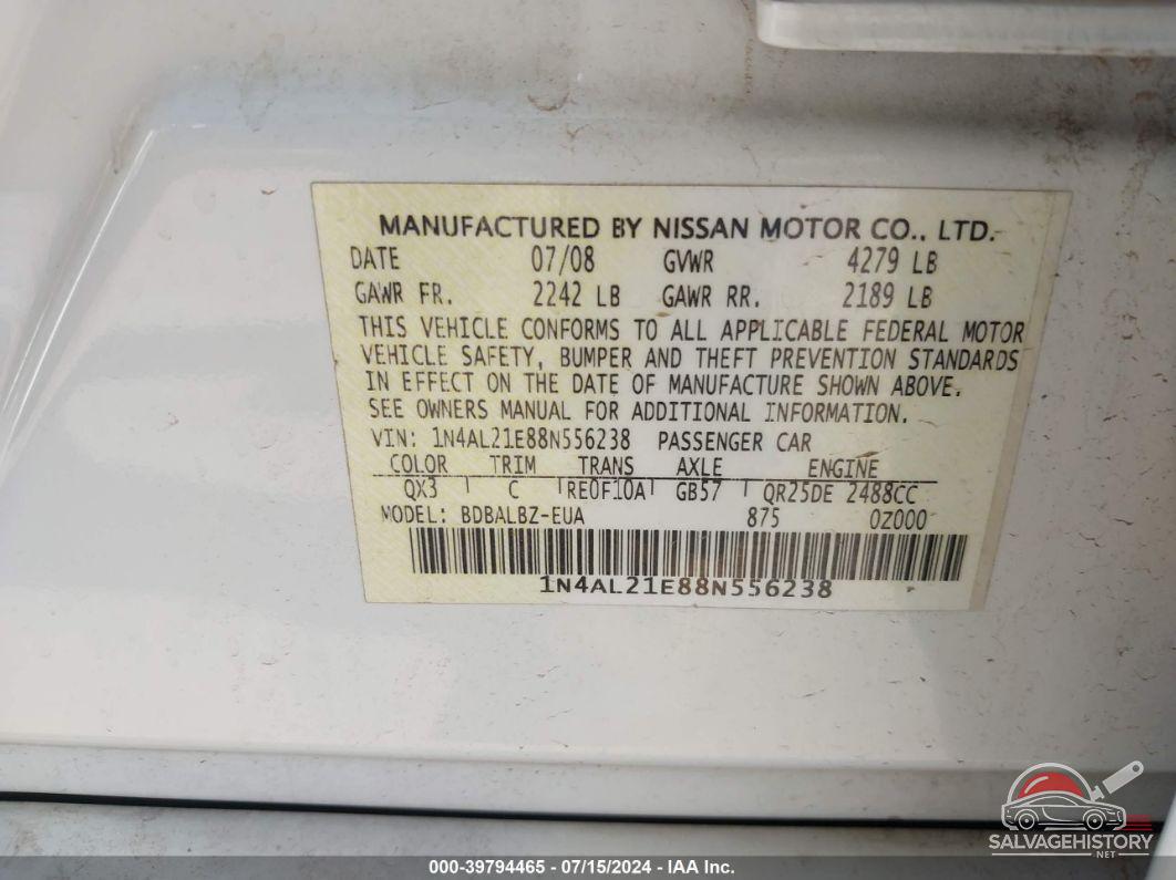 1N4AL21E88N556238 2008 NISSAN ALTIMA photo no. 9