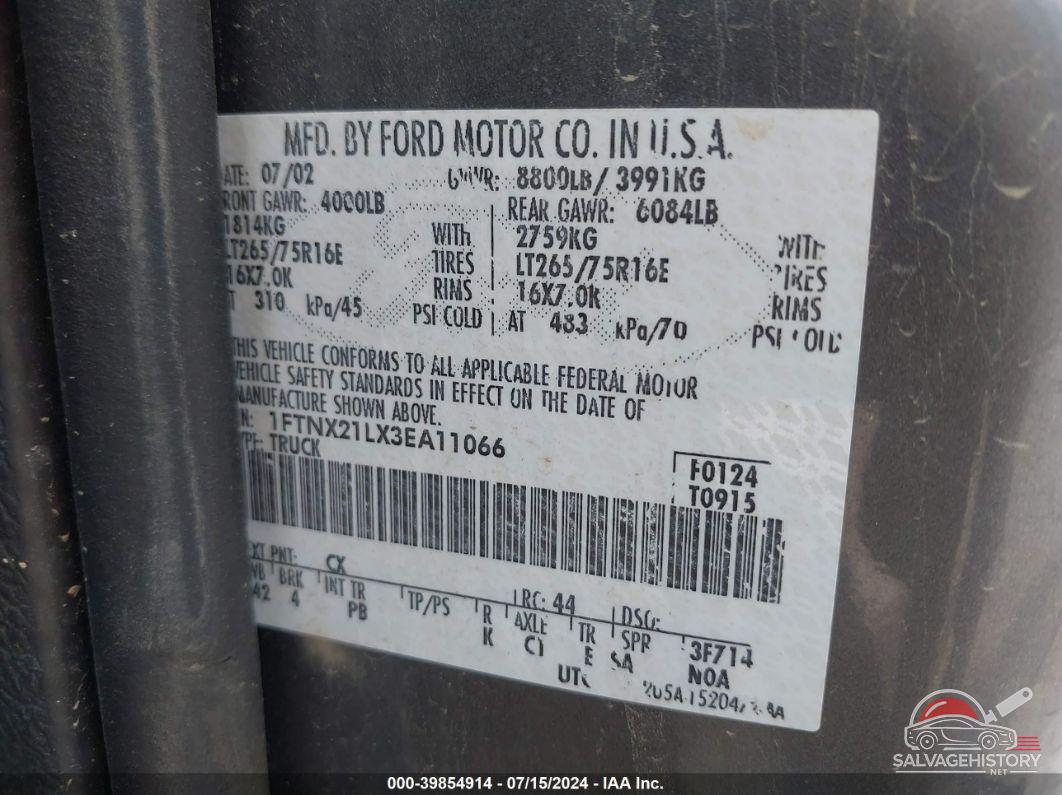 1FTNX21LX3EA11066 2003 FORD F-250 photo no. 9
