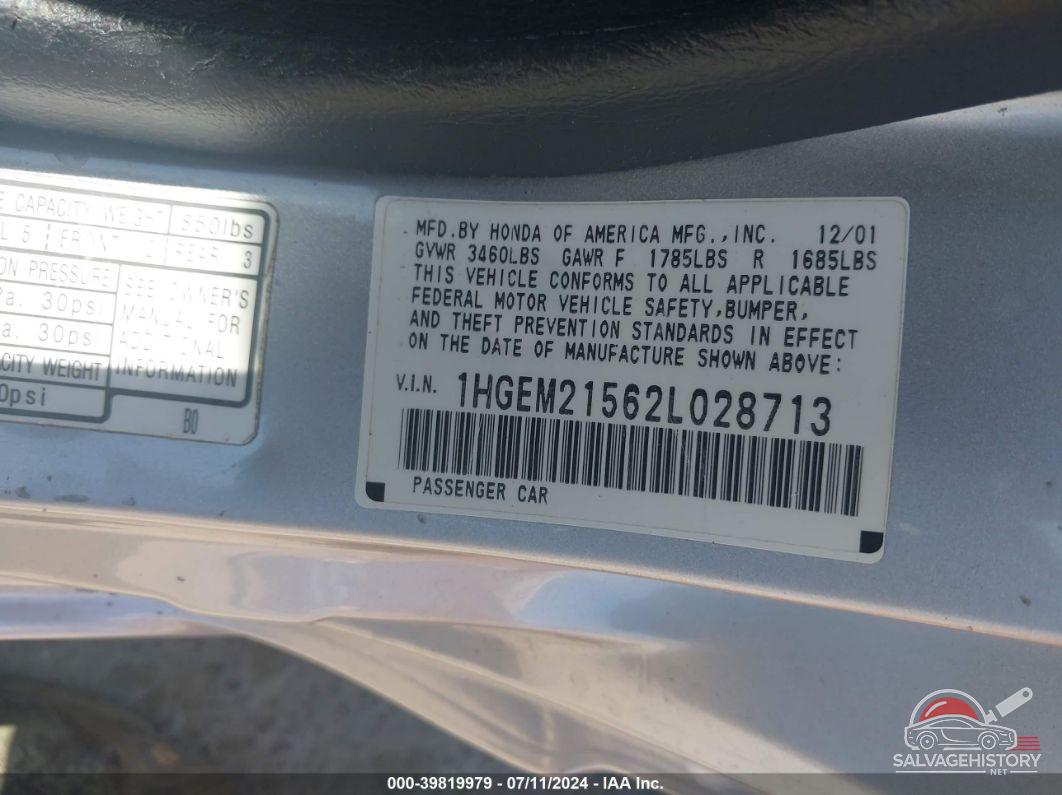 1HGEM21562L028713 2002 HONDA CIVIC photo no. 9
