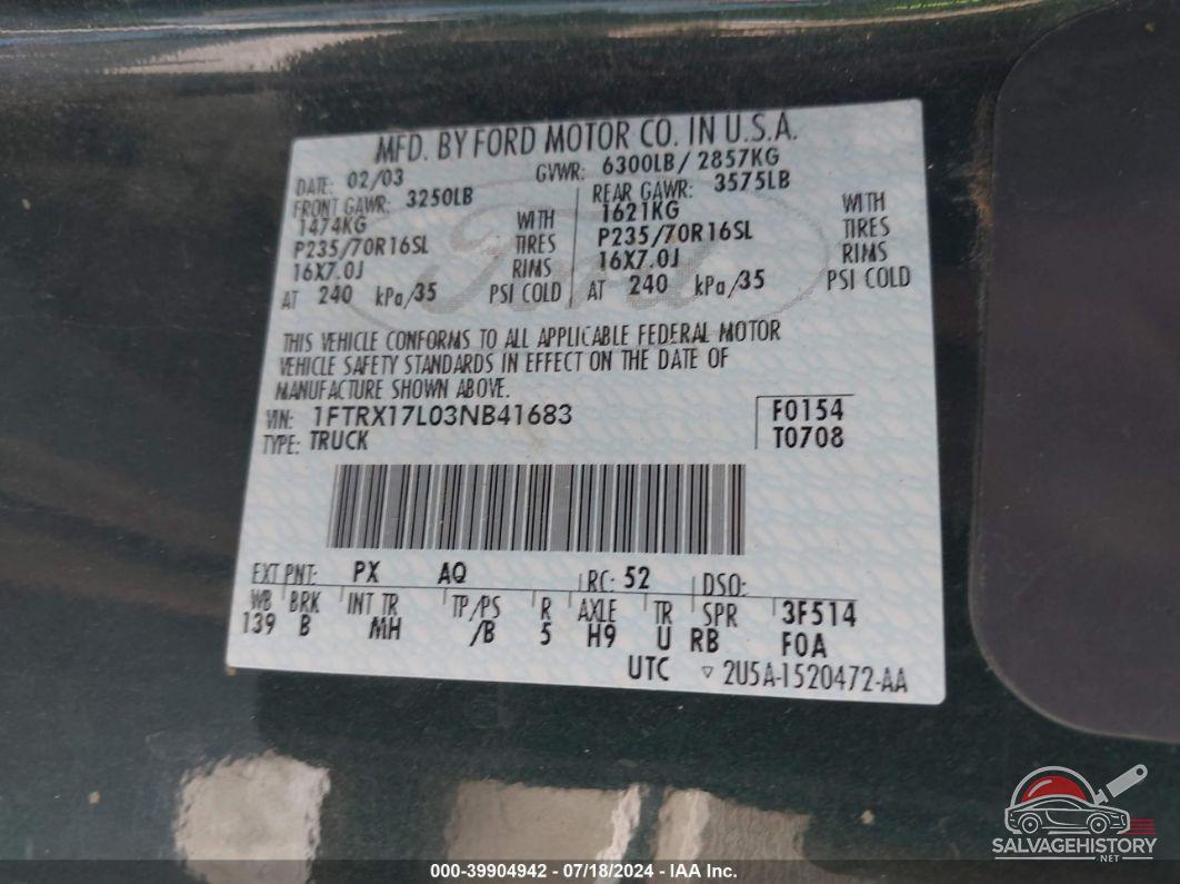 1FTRX17L03NB41683 2003 FORD F-150 photo no. 9