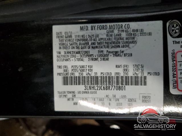 3LNHL2JC6BR770801 2011 LINCOLN MKZ photo no. 12
